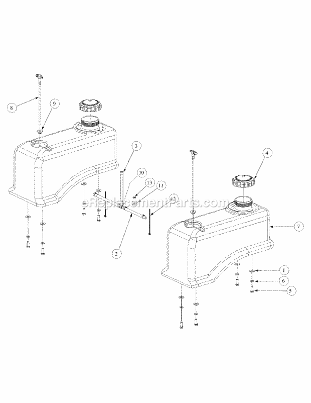 Fuel Tank Assembly Diagram and Parts List for M54-KW 53CB5DBW750-23HP-OHV Cub Cadet Lawn Tractor